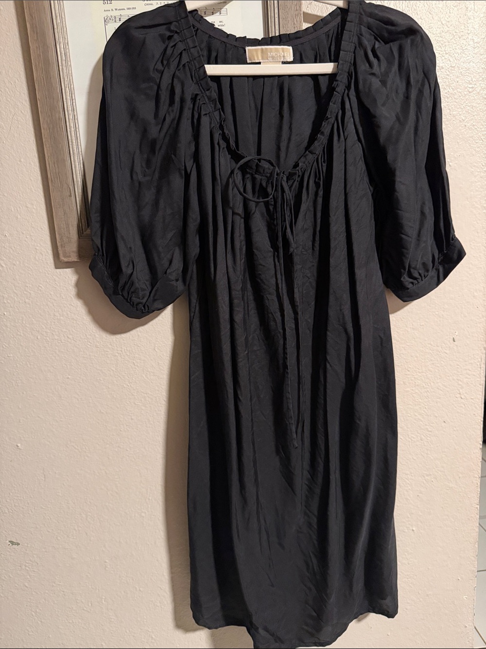 Michael Kors Black Puff-Sleeve Tie-Front Mini Dress